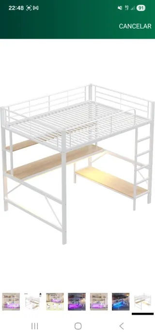 Cama alta con escritorio y estanterías