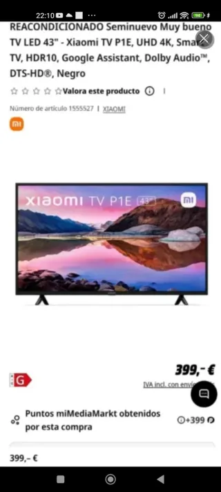 Smart TV Xiaomi 43 P1E 4K