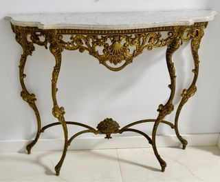 Consola Antigua Bronce y Mármol, como nueva