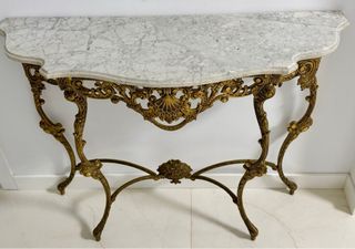 Consola Antigua Bronce y Mármol, como nueva