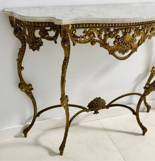 Consola Antigua Bronce y Mármol, como nueva