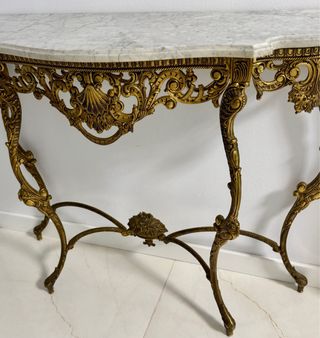 Consola Antigua Bronce y Mármol, como nueva