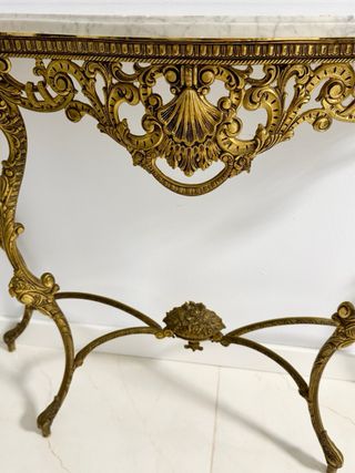 Consola Antigua Bronce y Mármol, como nueva
