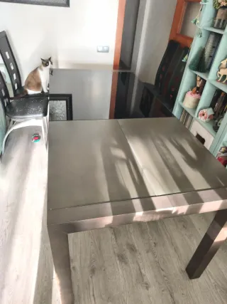 Mesa de comedor extensible cristal y madera