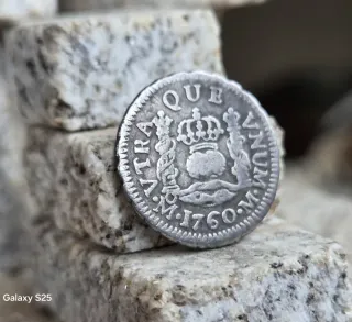 Moneda 1/2 Real Plata Carlos III 1760 México.