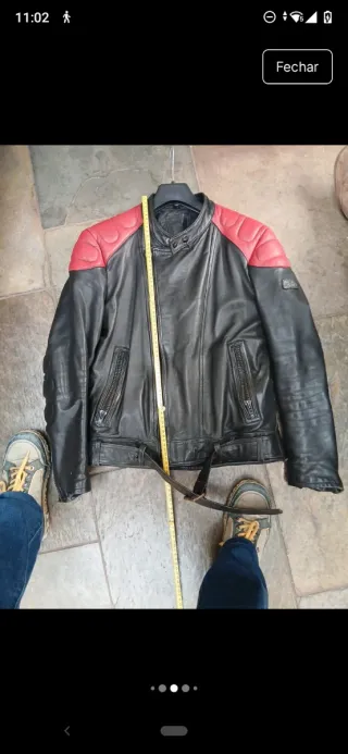 Jaqueta Motociclista Couro Preto e Vermelho
