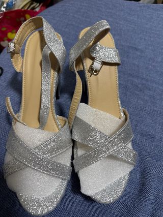 Zapatos de fiesta plateados tacón plataforma