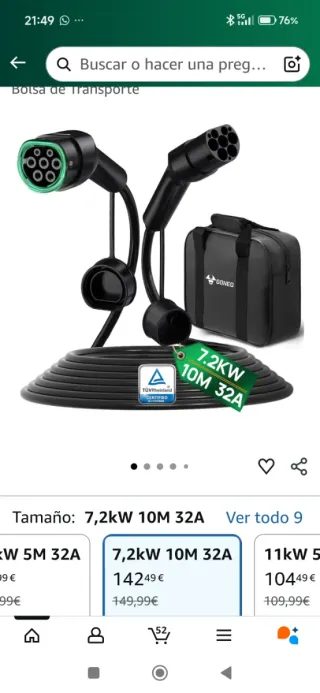 Cable Coche Eléctrico 7.2kW 10M 32A