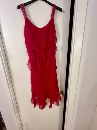 Vestido fiesta volantes rosa