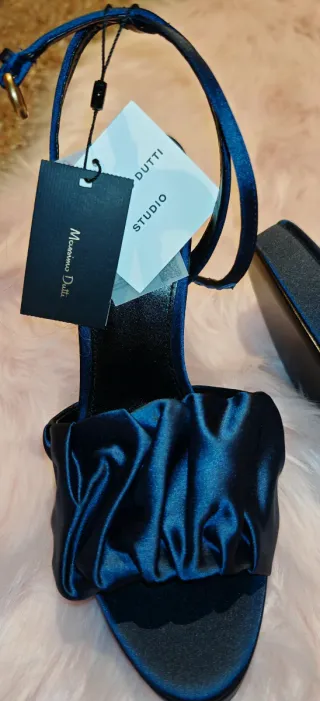 Sandalias Massimo Dutti Satén Azul Talla 40