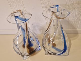 Coppia vasi Murano blu trasparenti