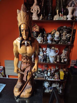 Figura Indio Guerrero Madera Tallada