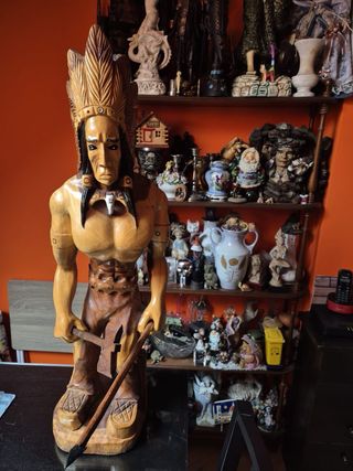 Figura Indio Guerrero Madera Tallada