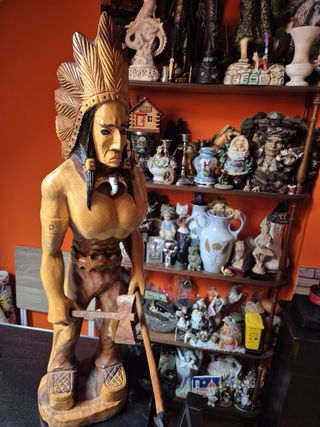 Figura Indio Guerrero Madera Tallada