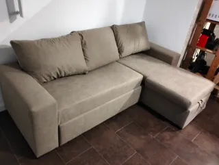 Sofá Cama Chaise Longue Beige
