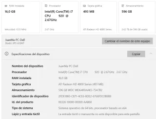 PC Dell Studio XPS Completo Pantalla,teclado ratón