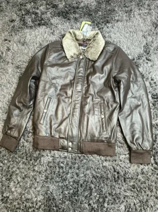 Cazadora Aviador Schott NYC Cuero Marrón/Gris