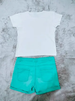 Pantalón corto turquesa t camiseta niña T-8
