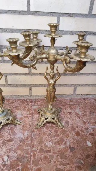 Pareja Candelabros Bronce Antiguo