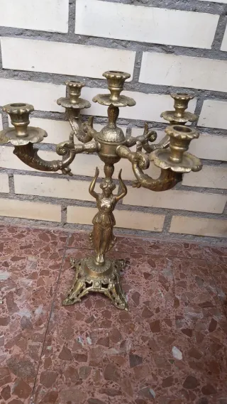 Pareja Candelabros Bronce Antiguo