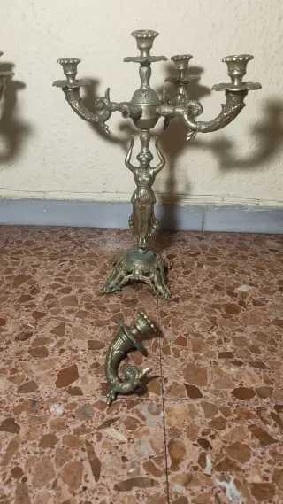 Pareja Candelabros Bronce Antiguo