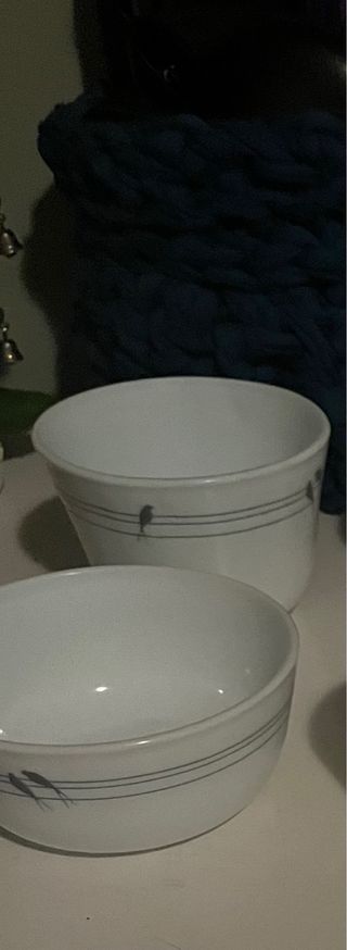 Vajilla blanca con pájaros