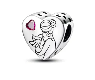 Charm Pandora Madre y Angelito Corazón Rosa