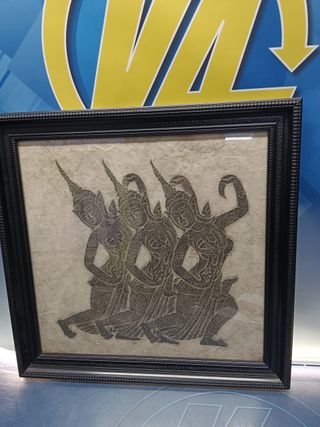 CUADRO, Obra tailandesa, THAI TEMPLE, asiática, 61X63X4 CM.