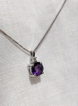 Collar y colgante diamante y amatista oro 18k