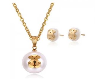 Conjunto Collar y Pendientes Oso Perla acero calid