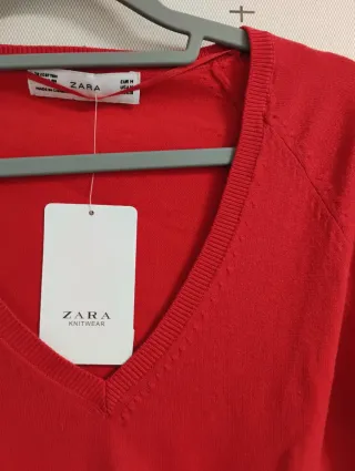 Jersey Rojo cuello Pico Zara Talla M