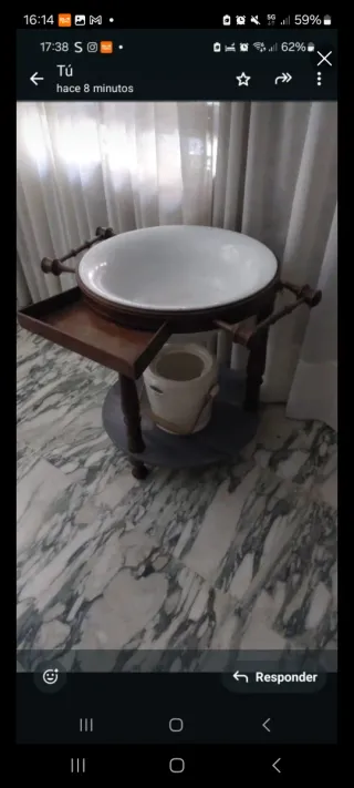 Palanganero de madera y ceramica cartuja caoba