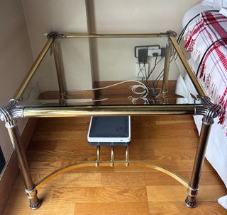 Mesa centro cristal metal dorado antigua