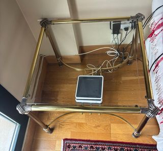 Mesa centro cristal metal dorado antigua