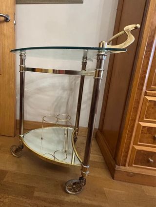 Mesa centro cristal metal dorado antigua