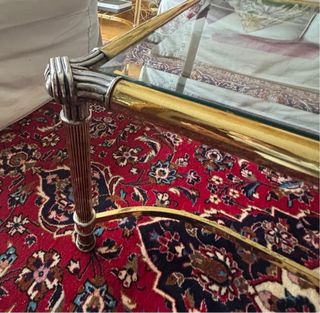 Mesa centro cristal metal dorado antigua