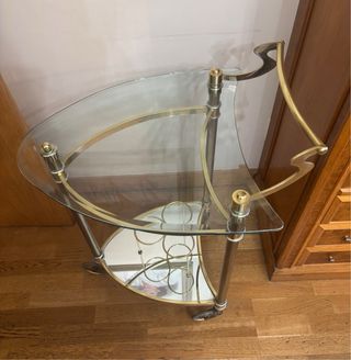 Mesa centro cristal metal dorado antigua