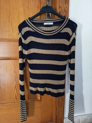 Blusa Zara Rayas Doradas y Negras