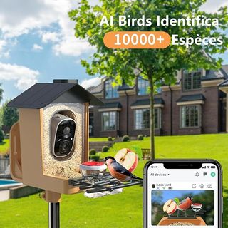 Comedero Pajaros con Cámara 2K HD AI identifica 10000