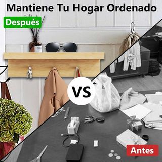 Colgador de Bambú con Estante y 3 Ganchos