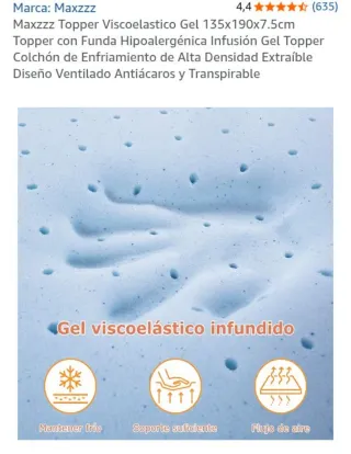 Topper Viscoelastico Gel 135x190x7.5cm.