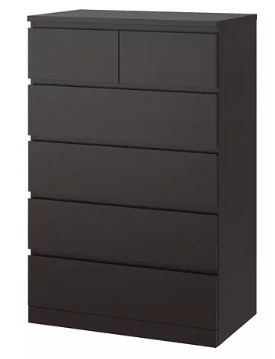 Cómoda IKEA 5 cajones madera y cristal