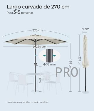 Sombrilla de jardín de 270cm - Songmics