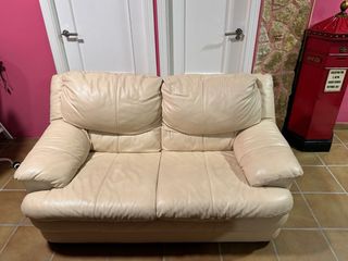 Sofá 2 y 3 plazas piel beige/Crema