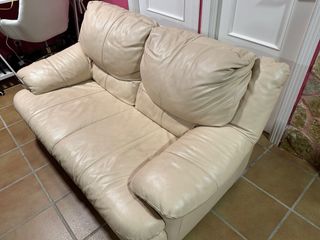 Sofá 2 y 3 plazas piel beige/Crema