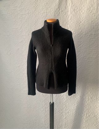 Cardigan nero con zip Super kid mohair Lana