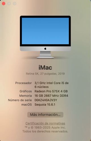 iMac 27 5K 2019 Intel Core i5 6 núcleos