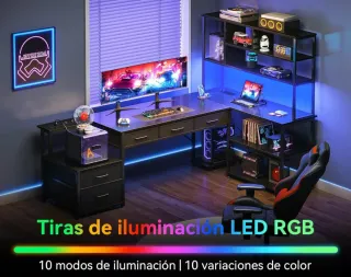 Escritorio L Coleshome Cajones y LED 200x110x154