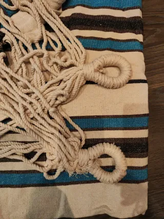 Hamaca de algodón beige y azul 180 × 100 cm