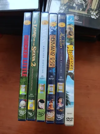 Películas Disney DVD: Mulan, Aladdin, Madagascar